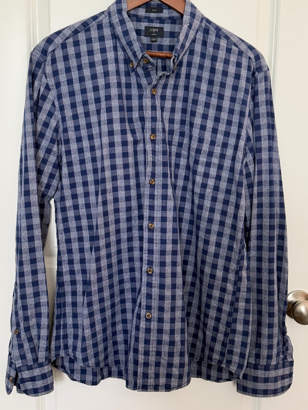 J. Crew | Men's Navy and Light Blue Gingham Slim Fit Button-Down Shirt